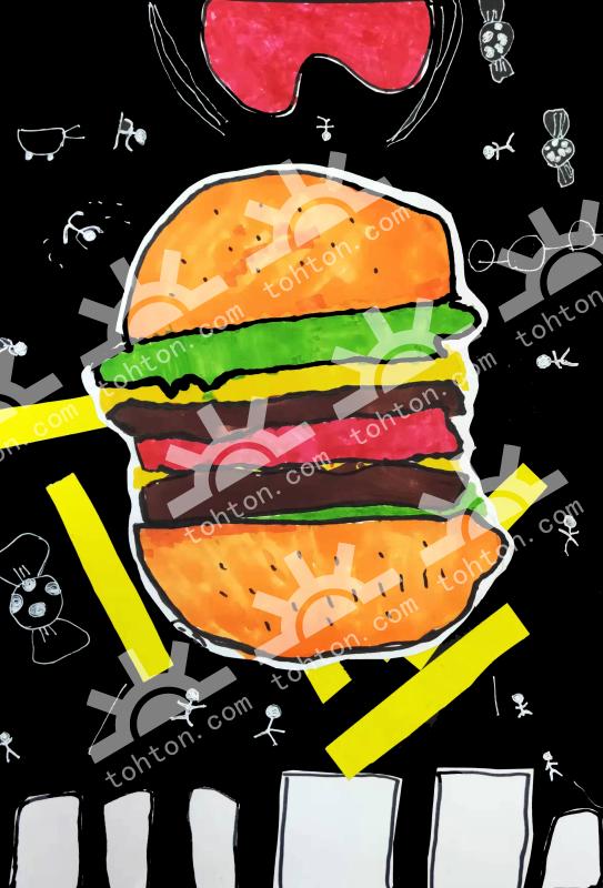 嘴里的汉堡真香